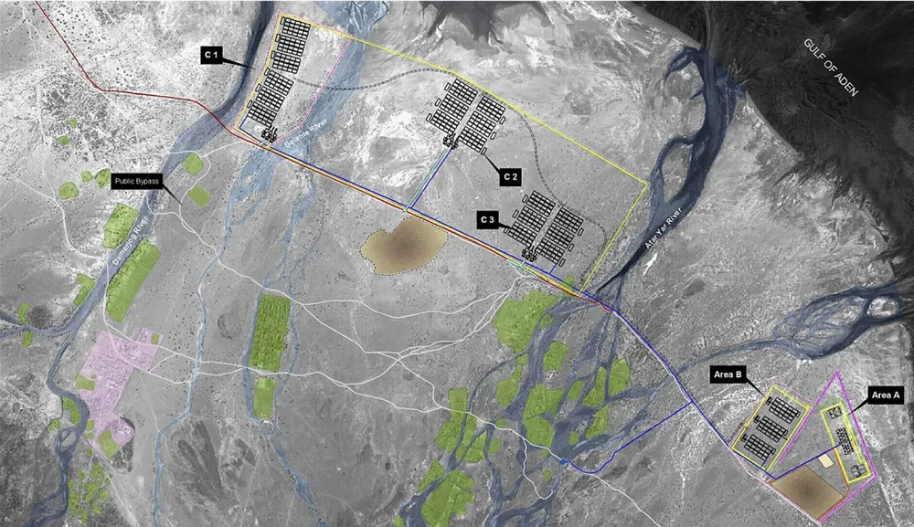 Satellite site plan of the Djibouti regional export quarantine with its pens and zones marked